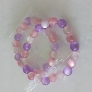 2 Stretch Plastic Beads Bracelets Pink White Purple